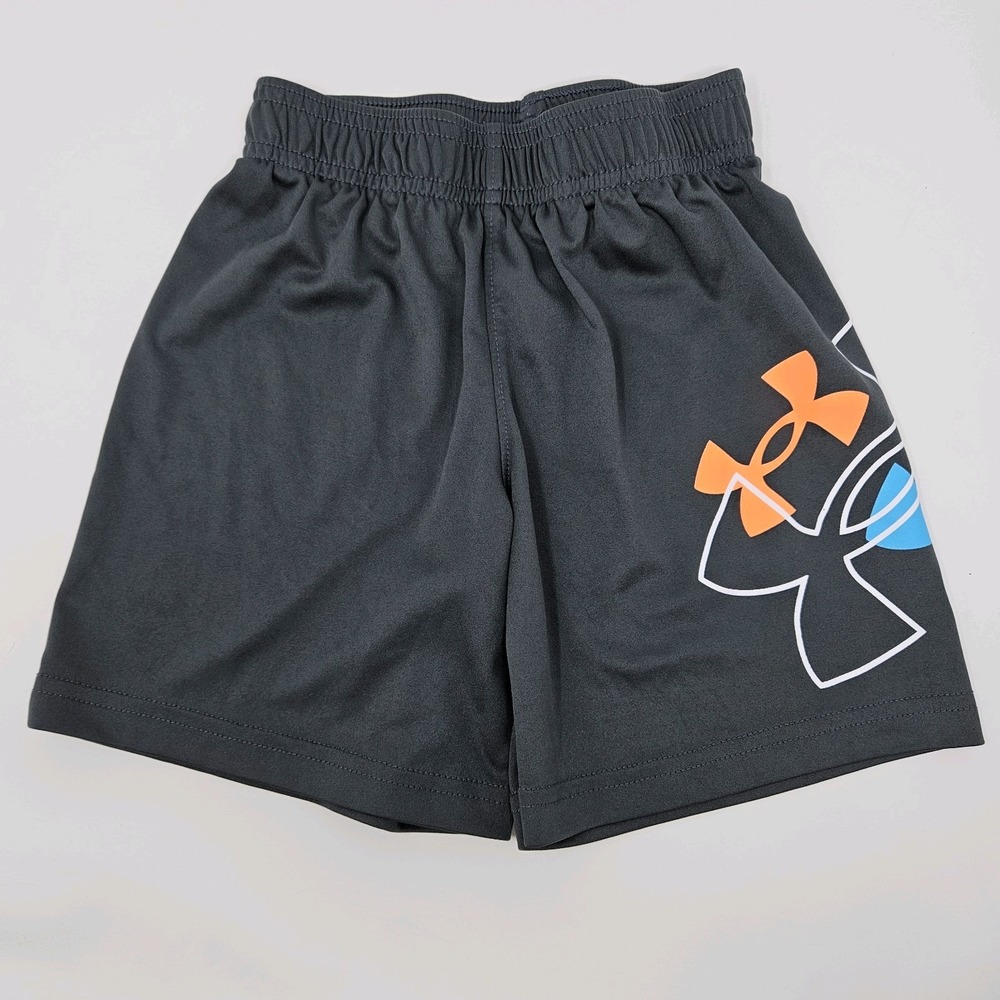 Under Armour Kids Youth Boys Size 4 Athletic Shorts Gray Orange Blue Logo